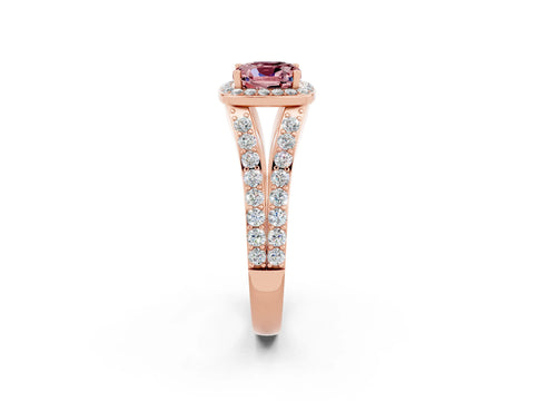 Rose gold Cushion Cut Morganite Split Shank Halo Ring with Four-Prong Setting_14