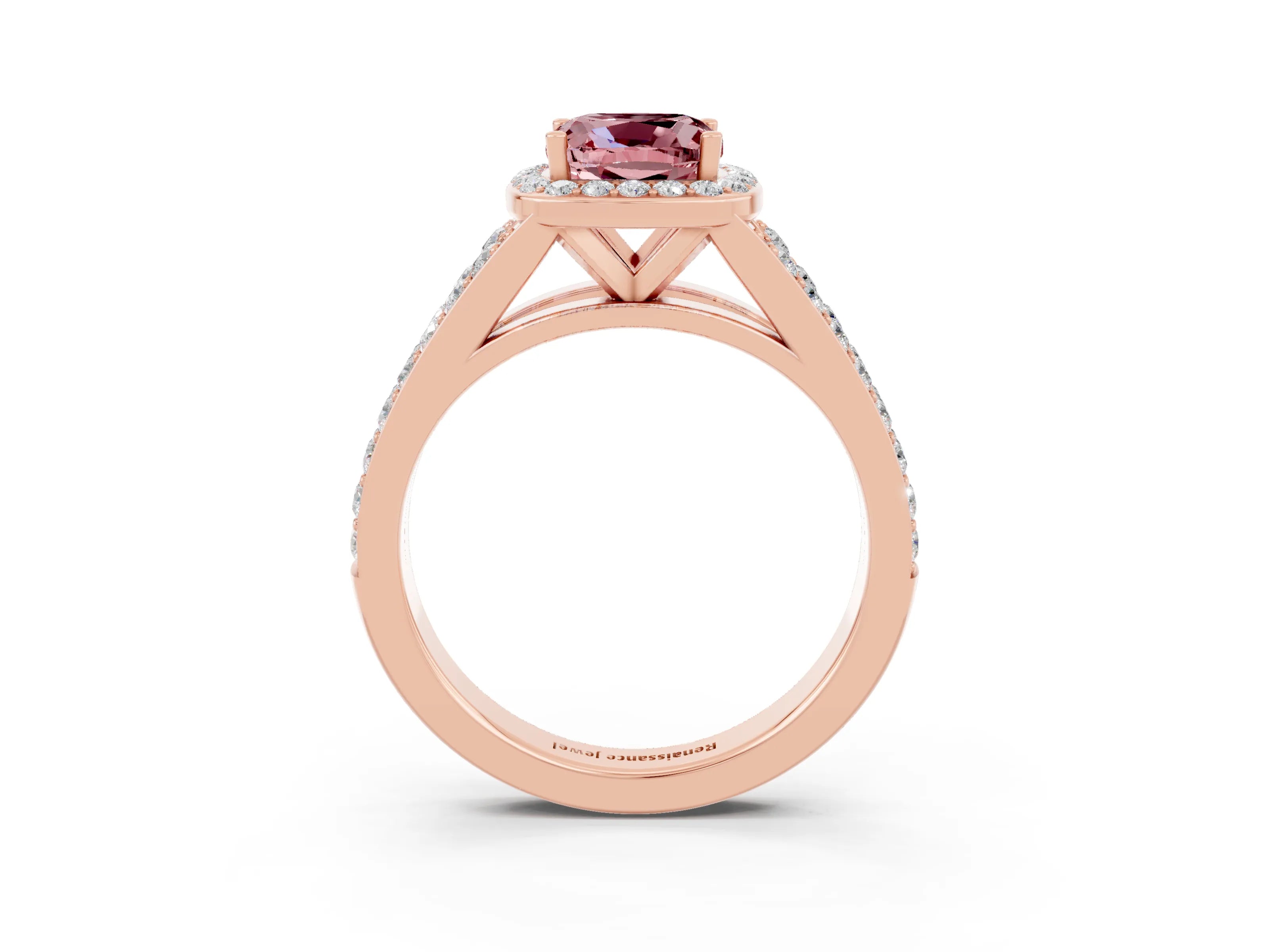 Rose gold Cushion Cut Morganite Split Shank Halo Ring with Four-Prong Setting_15