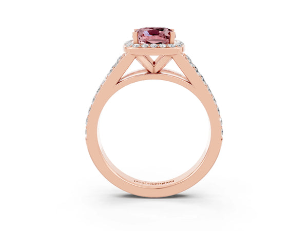 Rose gold Cushion Cut Morganite Split Shank Halo Ring with Four-Prong Setting