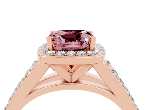Rose gold Cushion Cut Morganite Split Shank Halo Ring with Four-Prong Setting_16