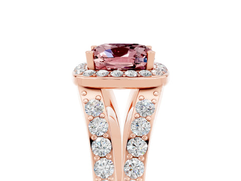 Rose gold Cushion Cut Morganite Split Shank Halo Ring with Four-Prong Setting_17