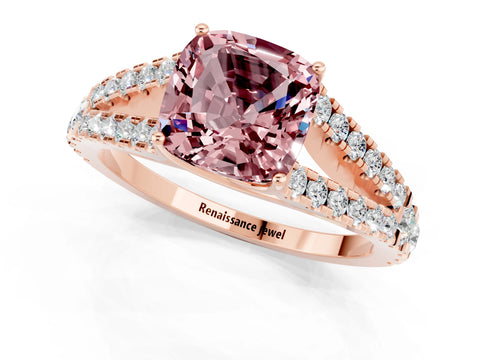 Rose gold Cushion Cut Morganite Split Shank Pavé Engagement Ring with Four-Prong Setting_13