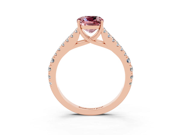Rose gold Cushion Cut Morganite Split Shank Pavé Engagement Ring with Four-Prong Setting