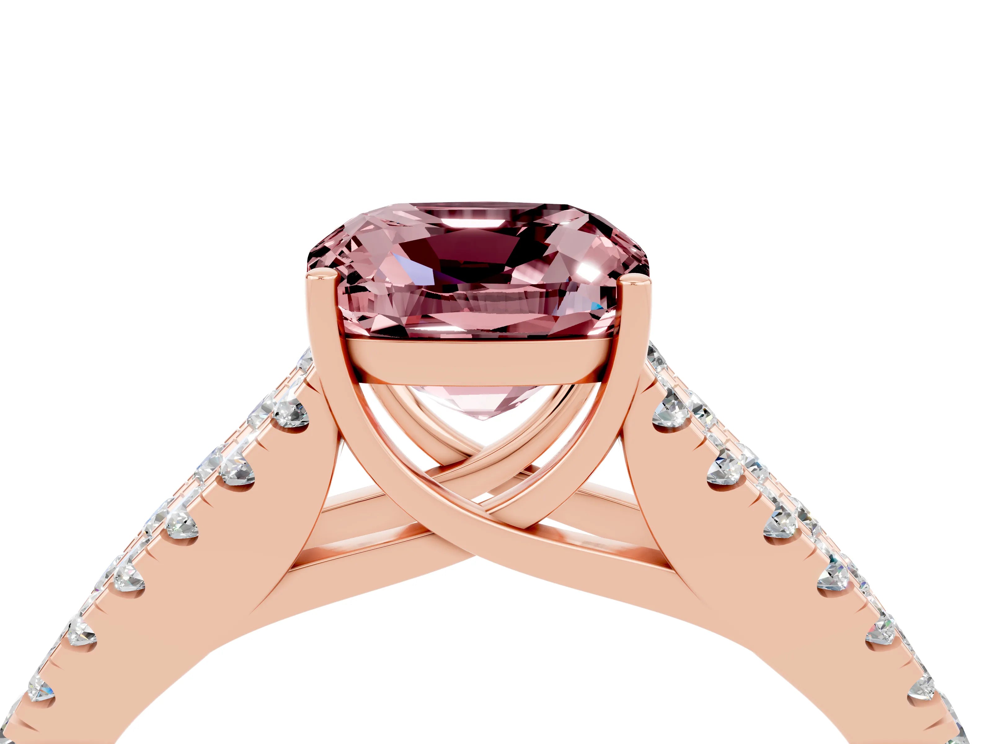 Rose gold Cushion Cut Morganite Split Shank Pavé Engagement Ring with Four-Prong Setting_16