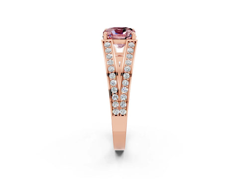 Rose gold Cushion Cut Morganite Split Shank Ring with Pavé Band and Four-Prong Setting_2