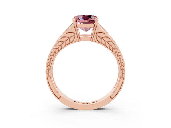 Rose gold Cushion Cut Morganite Split Shank Ring with Pavé Band and Four-Prong Setting