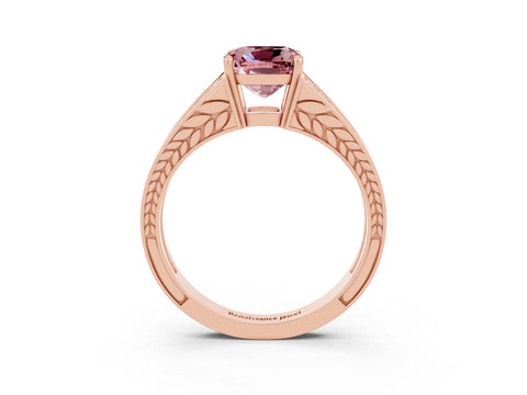 Rose gold Cushion Cut Morganite Split Shank Ring with Pavé Band and Four-Prong Setting_3