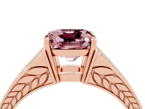 Rose gold Cushion Cut Morganite Split Shank Ring with Pavé Band and Four-Prong Setting_4