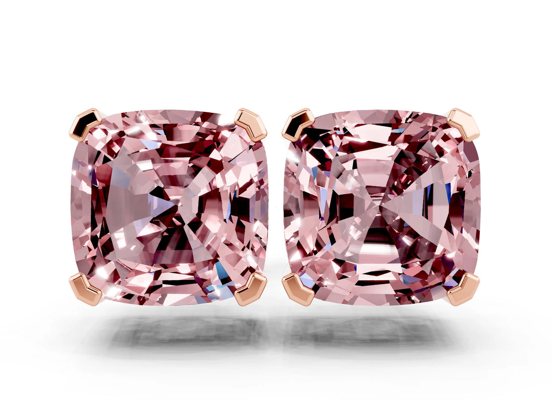 14K Rose Gold 6.58 Carat Cushion Morganite Stud Earrings
