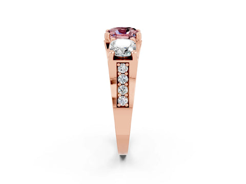 Rose gold Cushion Cut Morganite Three-Stone Ring with Channel Set Band and Four-Prong Setting_2