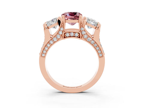 Rose gold Cushion Cut Morganite Three-Stone Ring with Channel Set Band and Four-Prong Setting_3
