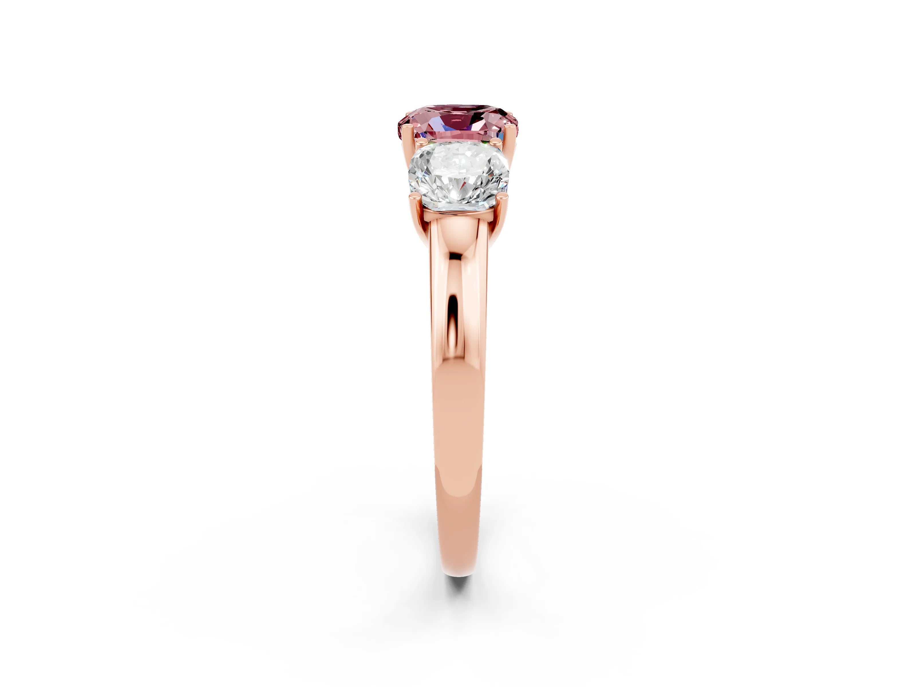 Rose gold Cushion Cut Morganite Three-Stone Ring with Four-Prong Setting and Classic Band_2