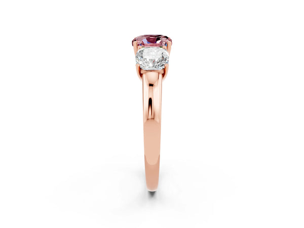 Rose gold Cushion Cut Morganite Three-Stone Ring with Four-Prong Setting and Classic Band