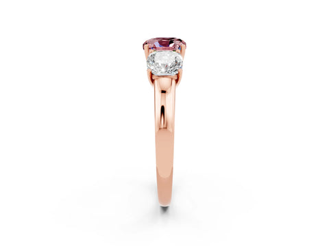 Rose gold Cushion Cut Morganite Three-Stone Ring with Four-Prong Setting and Classic Band_2