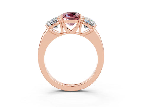Rose gold Cushion Cut Morganite Three-Stone Ring with Four-Prong Setting and Classic Band_3