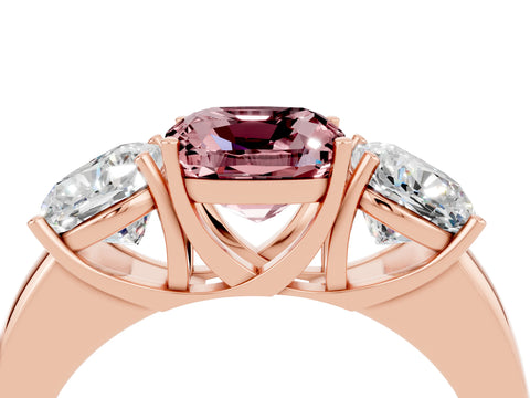 Rose gold Cushion Cut Morganite Three-Stone Ring with Four-Prong Setting and Classic Band_4