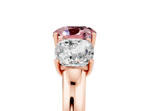 Rose gold Cushion Cut Morganite Three-Stone Ring with Four-Prong Setting and Classic Band_5