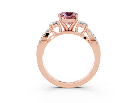 Rose gold Cushion Cut Morganite Three-Stone Ring with Pavé Split Shank and Four-Prong Setting_15