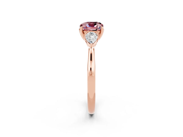Rose gold Cushion Cut Morganite Three-Stone Ring with Pear  Side Stones and Prong Setting