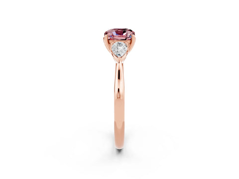 Rose gold Cushion Cut Morganite Three-Stone Ring with Pear Side Stones and Four-Prong Setting_14