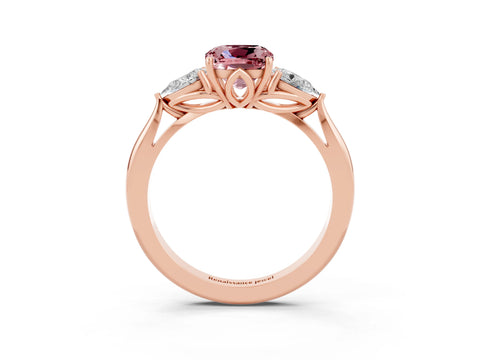 Rose gold Cushion Cut Morganite Three-Stone Ring with Pear Side Stones and Four-Prong Setting_15