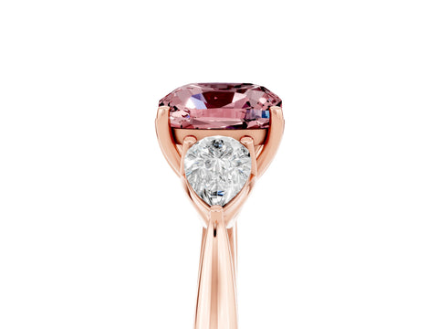 Rose gold Cushion Cut Morganite Three-Stone Ring with Pear Side Stones and Four-Prong Setting_17