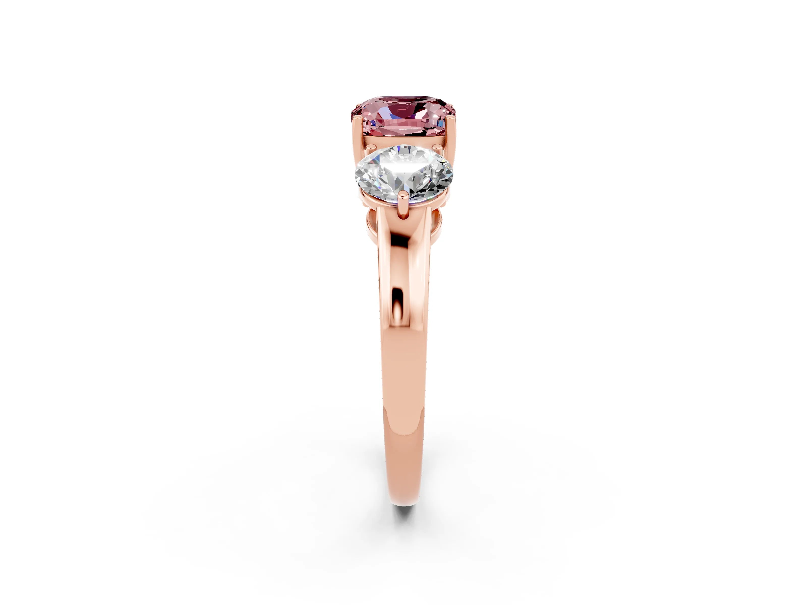 Rose gold Cushion Cut Morganite Three-Stone Ring with Prong Setting and Classic Band_2