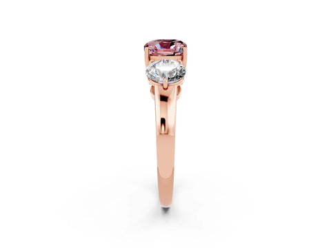 Rose gold Cushion Cut Morganite Three-Stone Ring with Prong Setting and Classic Band_2