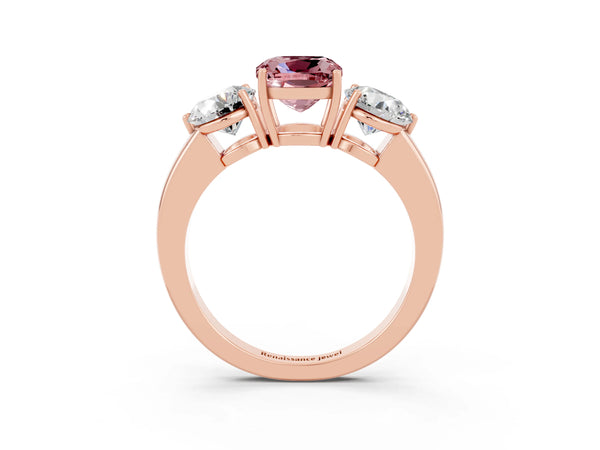 Rose gold Cushion Cut Morganite Three-Stone Ring with Prong Setting and Classic Band