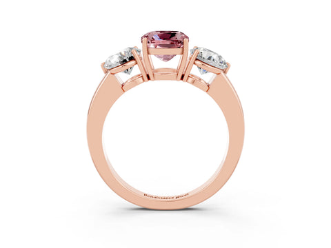 Rose gold Cushion Cut Morganite Three-Stone Ring with Prong Setting and Classic Band_3
