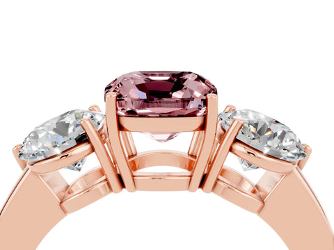 Rose gold Cushion Cut Morganite Three-Stone Ring with Prong Setting and Classic Band_4