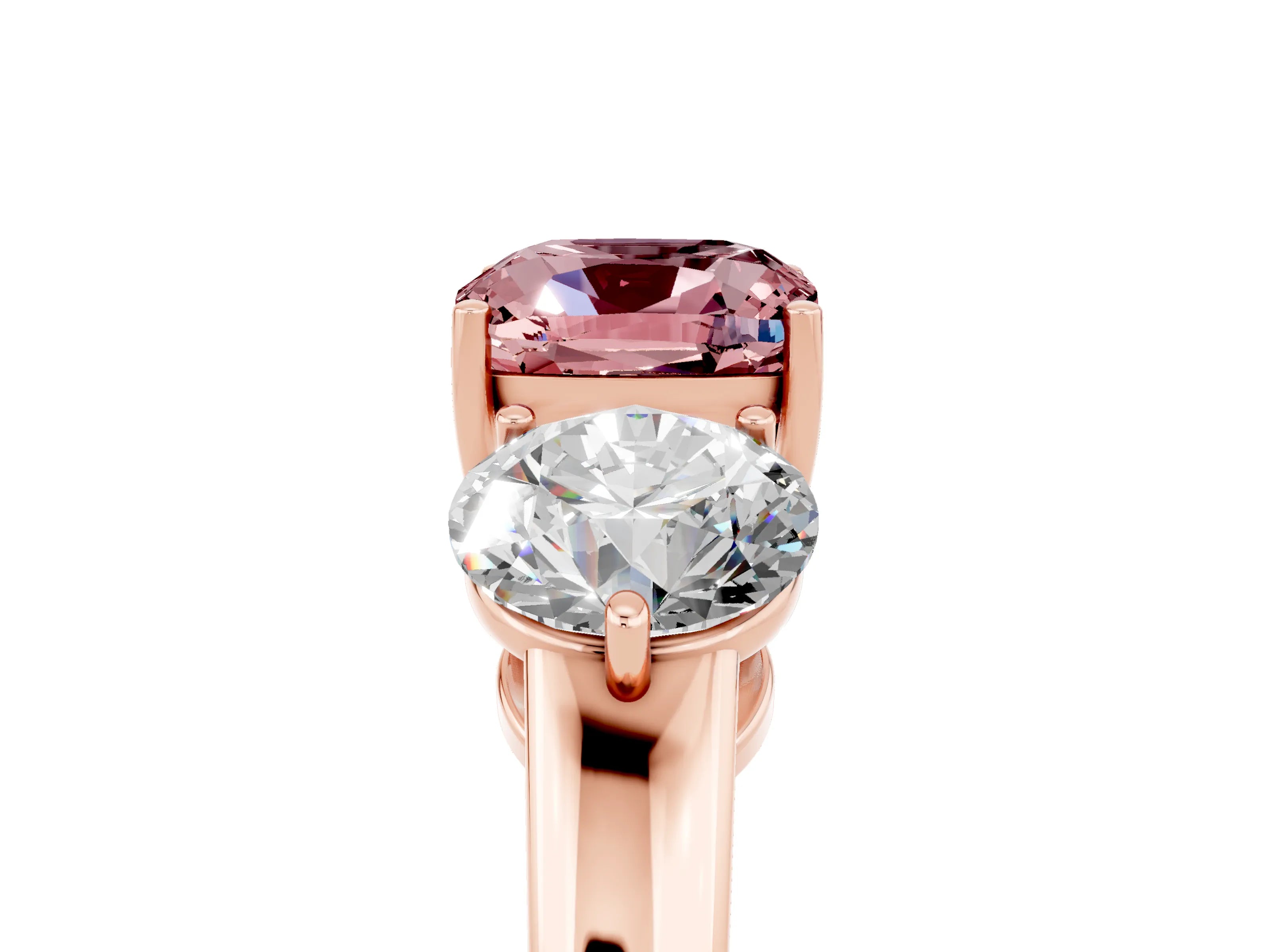 Rose gold Cushion Cut Morganite Three-Stone Ring with Prong Setting and Classic Band_5