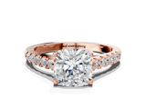 Rose gold Cushion Cut Pavé Band Solitaire Ring with Four-Prong Setting_182