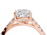 Rose gold Cushion Cut Pavé Band Solitaire Ring with Four-Prong Setting_186