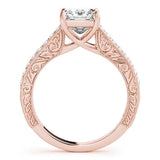 Rose gold Cushion Cut Pave Band Milgrain Solitaire Ring 2