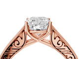 Rose gold Cushion Cut Pave Band Milgrain Solitaire Ring_10