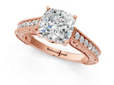 Rose gold Cushion Cut Pave Band Milgrain Solitaire Ring_7