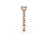 Rose gold Cushion Cut Pave Band Milgrain Solitaire Ring_8
