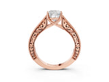 Rose gold Cushion Cut Pave Band Milgrain Solitaire Ring_9