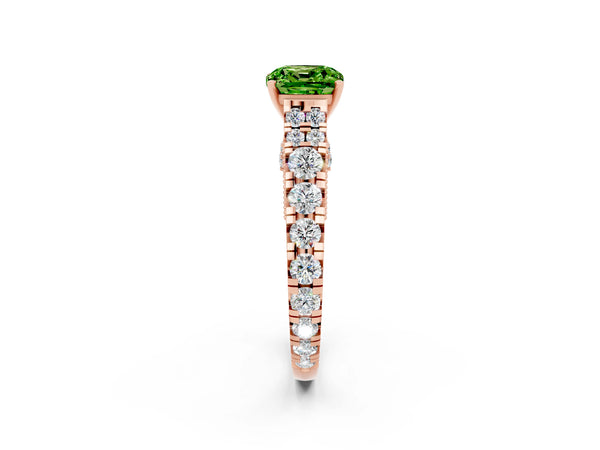 Rose gold Cushion Cut Peridot Classic Solitaire Ring with Pavé Band and Four-Prong Setting