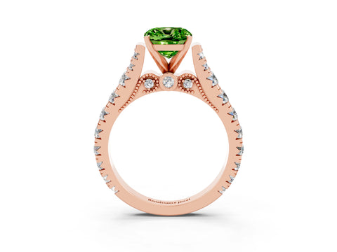 Rose gold Cushion Cut Peridot Classic Solitaire Ring with Pavé Band and Four-Prong Setting_3