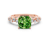 Rose gold Cushion Cut Peridot Cluster Side Stone Solitaire Ring with Prong Setting_24
