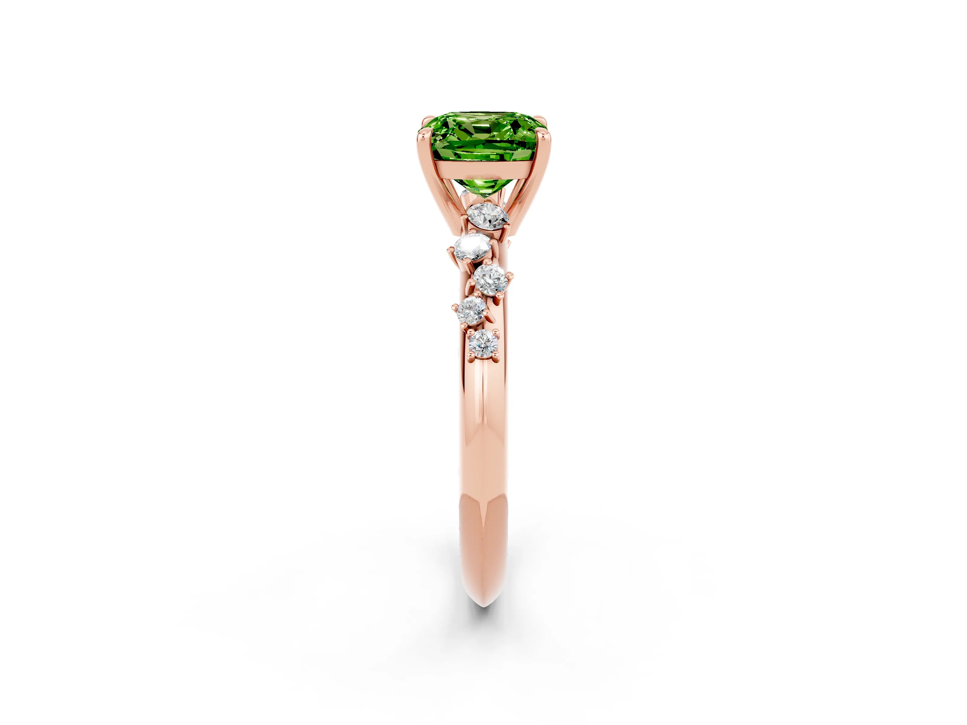 Rose gold Cushion Cut Peridot Cluster Side Stone Solitaire Ring with Prong Setting_26