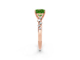 Rose gold Cushion Cut Peridot Cluster Side Stone Solitaire Ring with Prong Setting_26