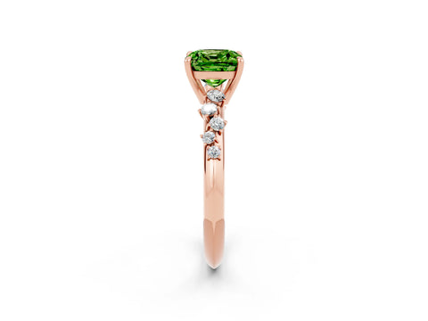 Rose gold Cushion Cut Peridot Cluster Side Stone Solitaire Ring with Prong Setting_26