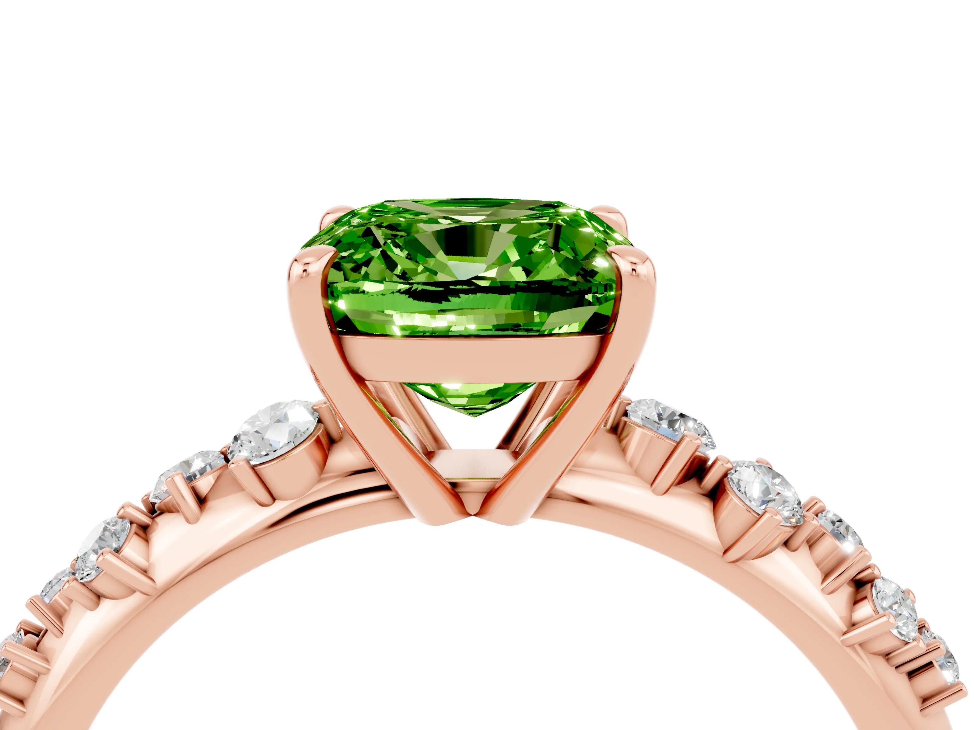 Rose gold Cushion Cut Peridot Cluster Side Stone Solitaire Ring with Prong Setting_28