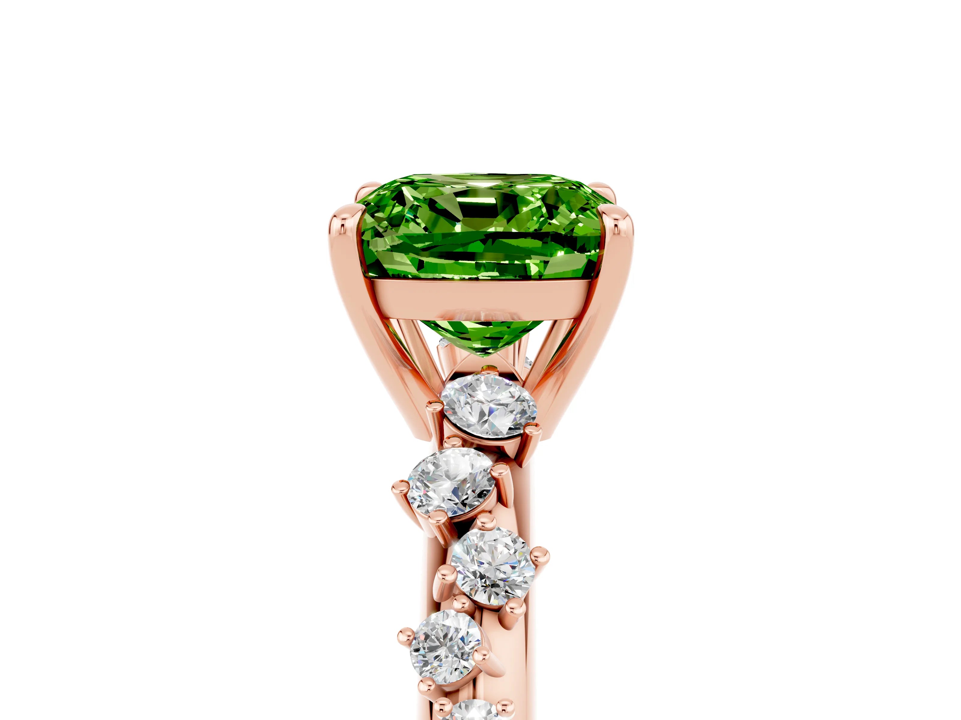 Rose gold Cushion Cut Peridot Cluster Side Stone Solitaire Ring with Prong Setting_29