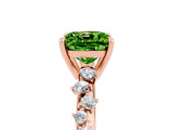 Rose gold Cushion Cut Peridot Cluster Side Stone Solitaire Ring with Prong Setting_29