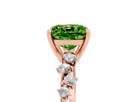 Rose gold Cushion Cut Peridot Cluster Side Stone Solitaire Ring with Prong Setting_29