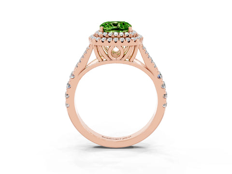 Rose gold Cushion Cut Peridot Double Halo Ring with Split Shank and Prong Setting_15